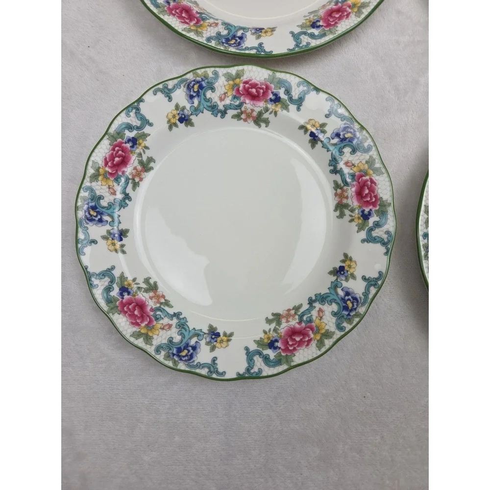 4 Royal Doulton Floradora Green Salad Plates Floral Scalloped England Fine China